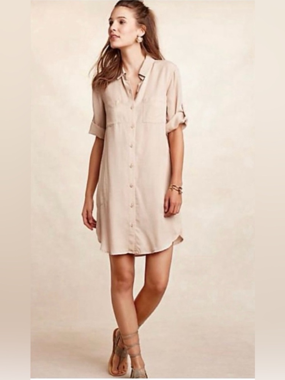 Cloth & Stone Beige Button-Front Shirt Dress